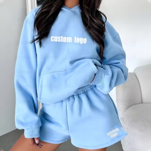 เสื้อฮู้ดกางเกงขาสั้นของผู้หญิง & เสื้อครอปไซส์พิเศษเสื้อผ้าลำลองระบายอากาศได้ดี100% สีออกแบบโลโก้ได้ตามต้องการฤดูร้อน - Product Image 5