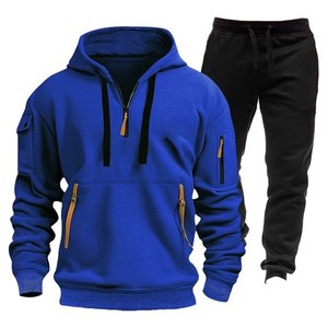 Conjunto de Sudadera con Capucha y Pantalones Deportivos de Invierno para Mujer, Estampado, con Cierre de Cremallera de un Cuarto, Manga Larga de Felpa - Product Image 1