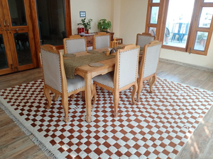 Alfombra de Lana a Cuadros Rosa, Tejida a Mano, Ecológica, Alfombras Marroquíes y Alfombras de Área para Decoración de Dormitorio y Sala de Estar - Product Image 6