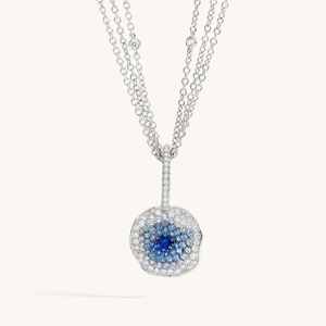 Luxury 18K <b>White</b> Gold Blue Sapphire Diamond Halo Pendant Necklace <b>Square</b> Cushion Charm for Women - Product Image 1
