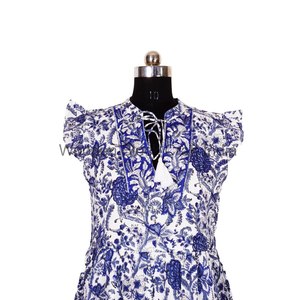 Robe mi-longue trapèze pour femme, en coton 100%, imprimé floral, écologique, logo sur le devant, nouvelle collection, décontractée, pour le soir - Product Image 2