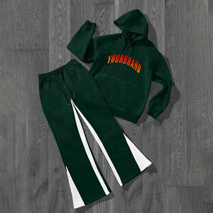 Ensemble de survêtement vintage à capuche, imprimé et brodé, 100% coton, survêtement 2026, pantalon de survêtement évasé personnalisé, sweat à capuche - Product Image 1