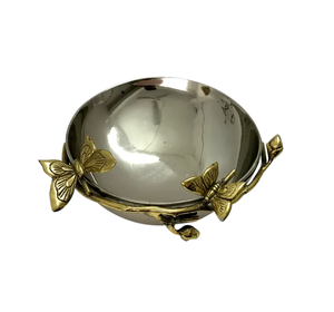 Modern Metal Fruit Bowl Hammered Silver With Steel Stand Work Round Shape Serving Bowl With Gold Metal Stand Modern Polished - Product Image 1