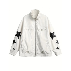 2026 New Arrival Customized Color Genuine Leather Eco-Friendly Bomber <b>Jacket</b> <b>Star</b> Appliques Stand Collar Zipper Closure Street - Product Image 1