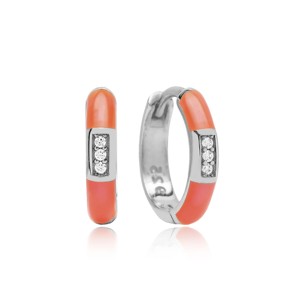 Pendientes de Aro con Diseño de Esmalte Naranja Neón, Venta al por Mayor, Joyería Turca Hecha a Mano, Plata de Ley 925, Joyería Fina Elegante y Moderna - Product Image 2