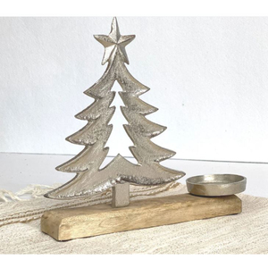 Highest Quality Metal <b>Christmas</b> <b>Tree</b> Ornaments <b>Candle</b> Holder With Wooden Base Antique Designed Table Decorative <b>Candle</b> Holder - Product Image 1