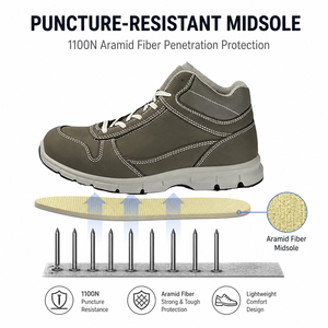 <span class=keywords><strong>Chaussures</strong></span> de sécurité mi-montantes S3 pour hommes, en cuir nubuck gris, avec embout en acier, résistantes à la perforation, imperméables, type baskets, personnalisables OEM - Product Image 4