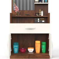 BLUEWUD Darci plancher en bois d'ingénierie debout coiffeuse organisateur maquillage avec étagères de rangement porte-bracelet crochets