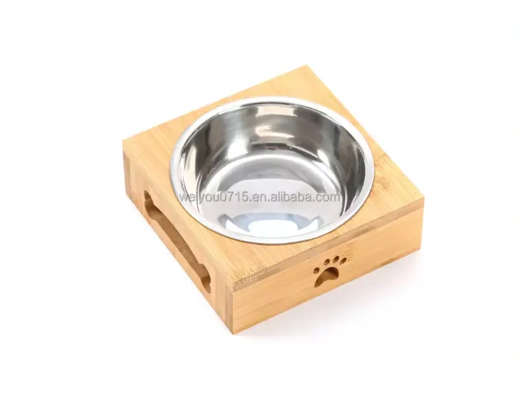 ceramic pet bowl ceramic cat bowl solid wood pet dining table drinking water dog bowl stainless steel bamboo frame