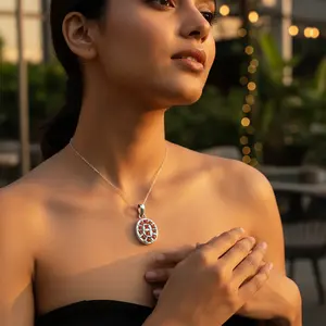 Pendentif en argent 925 avec corail rouge et diamant améthyste, bijoux en pierres précieuses religieuses faits à la main pour femmes, pendentifs à motif numérique - Product Image 2