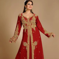 Robe de mariée musulmane traditionnelle légère faite à la main en gros AWAIS HOUSE, taille plus, kaftan en georgette, abaya perlée et pailletée
