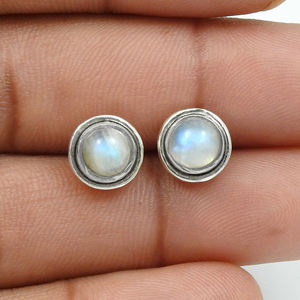 Ensemble de lunette en pierre de lune arc-en-ciel coupe ronde 925 boucles d'oreilles en argent Sterling pierres précieuses bijoux fins minimalistes pour femmes fille - Product Image 3