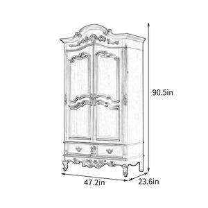 Wardrobe <strong>2</strong> doors made of solid mahogany wood with brown finishing color with classic style for application in the bedroom - Product Image 6