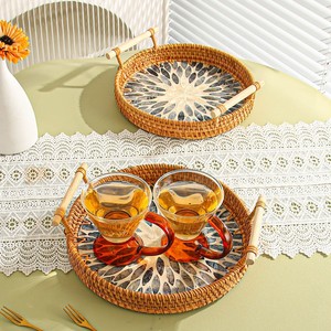 Plateau moderne en rotin et nacre, mosaïque de luxe, MOP, fabriqué au Vietnam - Product Image 6