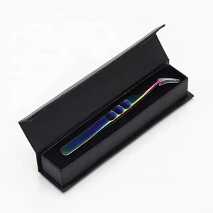 Muestra gratis Punta de fibra de 90 grados Volumen Pinzas de pestañas negras Caja personalizada Aislamiento de embalaje Extensión de pestañas Pestañas Acero inoxidable - Product Image 2