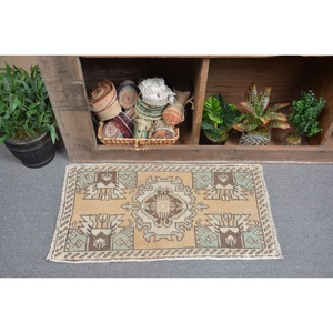 Vintage 1.6 X 2.9ft turc bohème laine tapis Beige marron classique grande surface Rectangle Patchwork Design Latex pour couloir chambre - Product Image 1