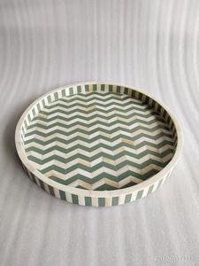 Bandeja de incrustaciones de hueso de calidad superior | Bandeja redonda con diseño inspirado en Ashoka Chakra para decoración de regalos de herencia y servicio de declaración - Product Image 5