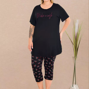 Conjunto de Pantalones Capri de Viscosa para Mujer Talla Grande, Estampado Floral, Manga Corta, Transpirable, Ropa de Dormir para el Hogar - Product Image 1