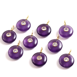 Natural <b>Amethyst</b> Round Gemstone <b>Pendant</b> 925 Silver Gold Plated Double Loose Stone Inlay <b>Pendant</b> Fashion Charm Jewelry in Bulk - Product Image 4