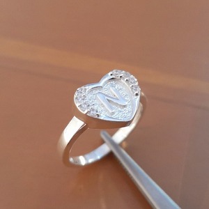 Ajuste de anillo del alfabeto A a Z Plata de Ley 925 en forma de corazón bisel en blanco resina leche materna DIY recuerdo conmemorativo fabricación de joyas - Product Image 5