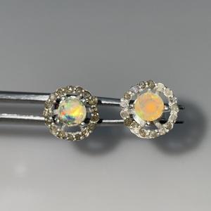 Ethiopian Natural <b>Opal</b> Diamond <b>Earrings</b> Stainless Steel Gold Plated Faceted Gemstone Jewelry for Children - Product Image 1
