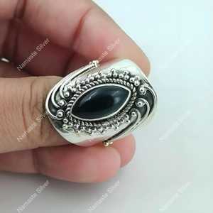 Handmade 925 Sterling Silver Boho <b>Ring</b> Black Onyx Marquise Inlay <b>Statement</b> Jewelry Gift for Her Licensed Private Brand - Product Image 5