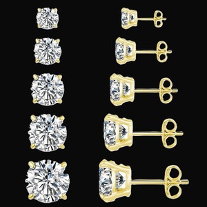 Unisex 14K Yellow Gold Plated Solitaire Stud <b>Earrings</b> Cute Style with Brilliant Cut VVS Moissanite Diamond for Parties Gifts - Product Image 2