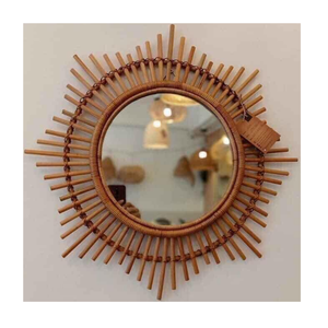 Miroir en rotin fabriqué à la main 100%, miroir ovale en rotin élégant pour espaces de courtoisie ou point focal de couloir en vrac fabriqué au Vietnam - Product Image 1