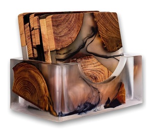 Sous-verres époxy de style indien en bois d'acacia carré et bleu en résine époxy pour boire du thé et du café - Product Image 4