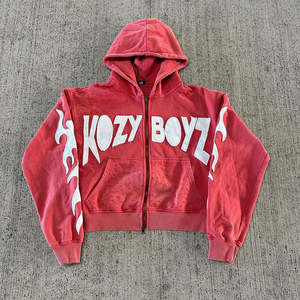 Sudadera con Capucha para Hombre, Gruesa, de Invierno, 420GSM, 100% Algodón, con Cierre, Logotipo Frontal Personalizado, Patrón de Parches Bordados, Estilo Vintage, Talla Grande - Product Image 4