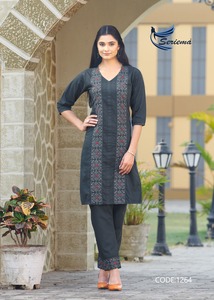 Exclusive Most Trending <b>Top</b> Quality Pure 100% Cotton Denim Kurti Pant With Embroidery Work <b>Indian</b> Exporter and Supplier - Product Image 5