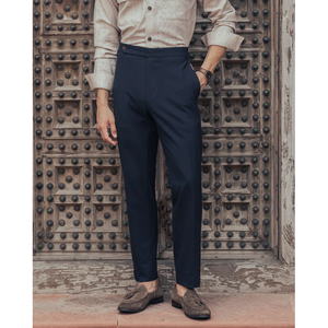 Pantalones casuales Pantalones de cintura alta de pierna recta drapeados para hombres Pantalones sólidos de hombres italianos rizados - Product Image 5