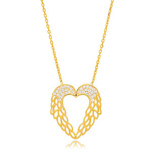 Coeur avec ailes d'ange pendentif en pierre de Zircon bijoux turcs en argent Sterling 925 faits à la main - Product Image 1