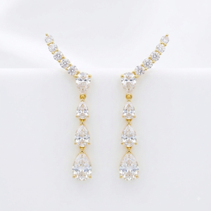 Women's 18K White, Yellow Gold Pear Cut <b>Climber</b> <b>Earrings</b> Lab Diamond IGI Certified Classic Style Jewelry Everyday Wear - Product Image 1