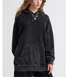 Sudadera con capucha de hombre personalizada, 80% algodón, con cremallera completa, lavado ácido y efecto vintage, para otoño, con acabado desgastado, para bordado, lisa - Product Image 5