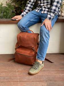 Sac à dos en cuir véritable de style tendance pour les écoliers grande capacité avec Closure-LBP-0135 à glissière antivol - Product Image 5