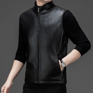 Gilet en cuir de vache pour homme, mode d'hiver, fermeture éclair personnalisée, veste en cuir véritable, coupe décontractée, 100% laine, gilet en cuir pour homme - Product Image 4