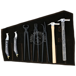 High Quality Farrier Shoeing Kit Hoof and Loop Trimming Knife Nipper <b>Puller</b> Clincher 2 Hammer Set with Rolling Leather Bag - Product Image 2