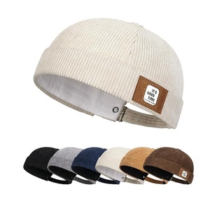 Custom Quality 100% Cotton Corduroy Vintage <b>Brimless</b> Hip Hop Unisex Adjustable Visor Less <b>Cap</b> with Metal Buckle Rolled Cuff - Product Image 2