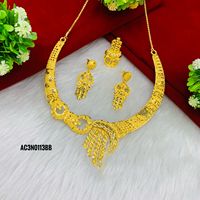Parure de bijoux de luxe africaine en laiton plaqué or 24 carats avec motif floral, collier et boucles d'oreilles, idéale pour les mariages féminins