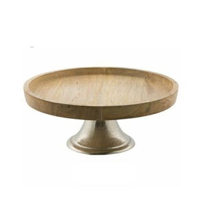 Soporte para servir pasteles de fiesta de cumpleaños en casa, Soporte para servidor de pastel de madera con acabado Natural para celebración de fiesta de boda con tapa de mármol - Product Image 3