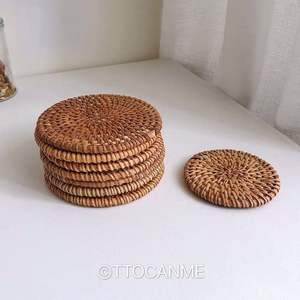 Best Quality Wholesale Natural Round <b>Woven</b> <b>Coaster</b> Wicker Rattan <b>Coasters</b> Heat Resistant Rattan <b>Coaster</b> with Holder - Product Image 1