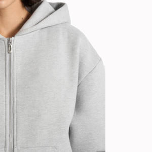 Conjunto Deportivo de Dos Piezas para Mujer, Sudadera con Capucha de Forro Polar Gris Claro con Cremallera Completa y Pantalones Deportivos con Cintura Elástica, para Marca Privada, OEM, Venta al por Mayor - Product Image 3