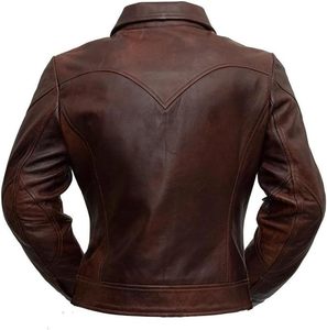 2024-25 nouveau design personnalisé femmes hiver motard style veste en cuir véritable fermeture éclair respirant avec poches intérieures et extérieures OEM - Product Image 6