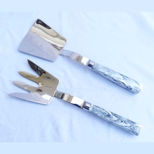 Stainless Steel Silver <b>Mirror</b> Polished metal decorative salad servers <b>Sky</b> Blue Beads Handle Salad Serving Cutlery Sets - Product Image 6