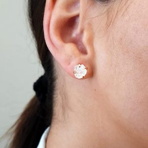 Handmade April Birthstone Earrings for Women Classic Rose Gold-Plated Genuine Clear Quartz <b>Stud</b> Jewelry Gold-Plated Gift - Product Image 3
