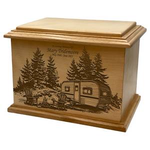 Urne funéraire de camping Urne funéraire en bois de camping de taille adulte Urne funéraire en bois de camping personnalisée avec gravure - Product Image 1