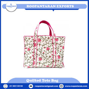 Direct Factory Best Selling Woven Cotton Padded Quilted <b>Tote</b> <b>Bag</b> Hand Block Printed for Stylish Evening <b>Bags</b> Soft and Elegant - Product Image 2