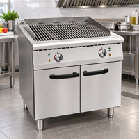 Grill au gaz commercial en acier inoxydable avec armoire, plaque de cuisson en pierre de lave pour restaurant et snack-bar