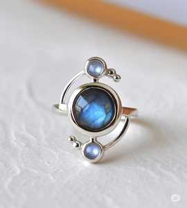 Solide 925 Sterling Argent Plaqué Naturel Labradorite Poire Ronde Lunette Réglage 7mm Anneau À La Main Bijoux De Mode Pour Les Femmes - Product Image 4